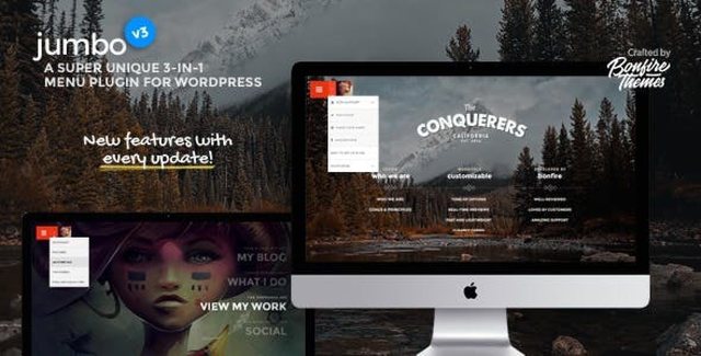 Jumbo full-screen menu plugin for WordPress with vertical and column layout options