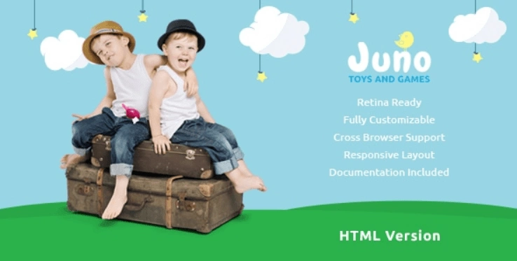 Juno kids toy store HTML5 template showcasing a colorful responsive e-commerce layout