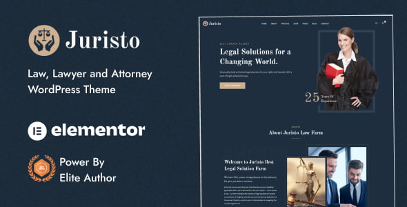 Juristo lawyer WordPress theme homepage layout for professional attorney and law firm websites