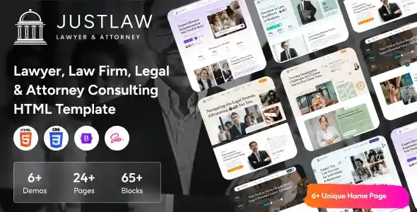 Justlaw law firm HTML template for attorney and legal websites