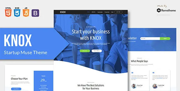 KNOX app landing page HTML template with modern responsive design and Bootstrap 4 layout
