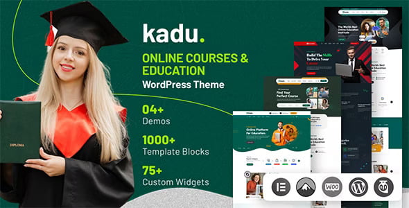 Kadu education WordPress theme demo preview showing online course website layout