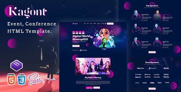 Kagont event HTML template homepage design for conference and meetup websites