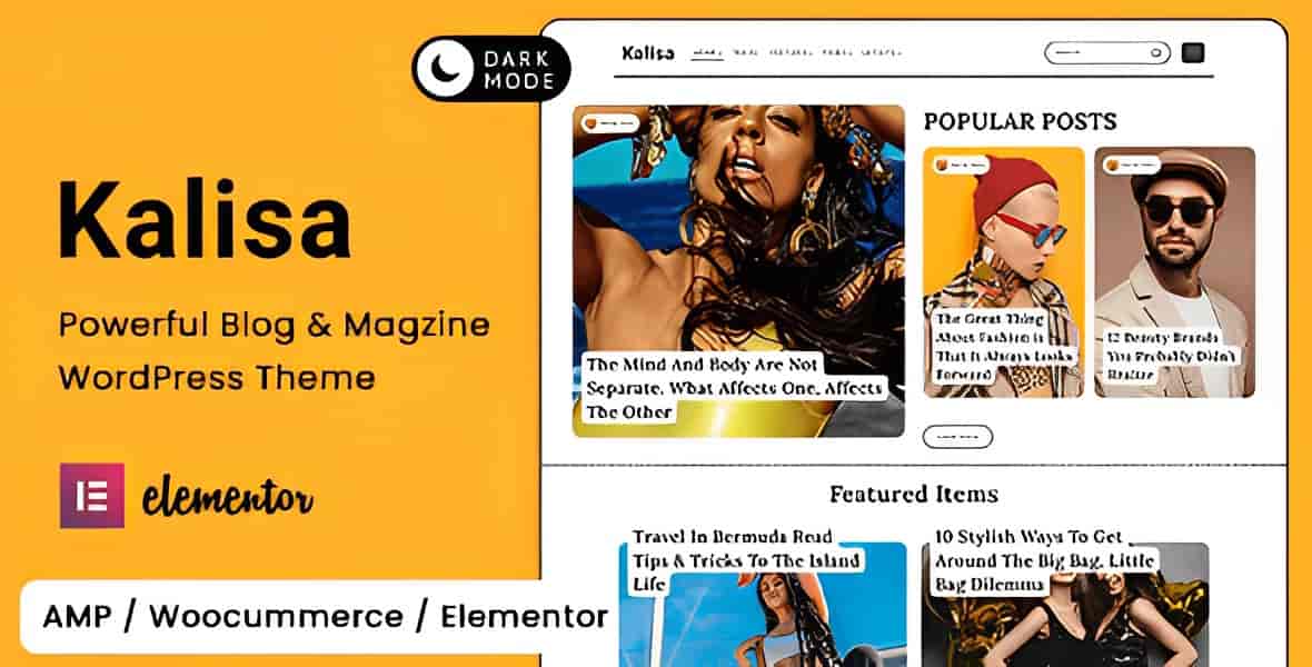 Kalisa blog and magazine WordPress theme preview showcasing elegant editorial design layout