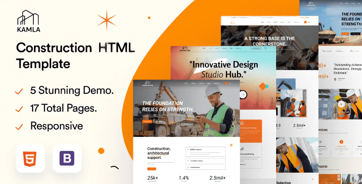 Kamla construction HTML5 template homepage preview