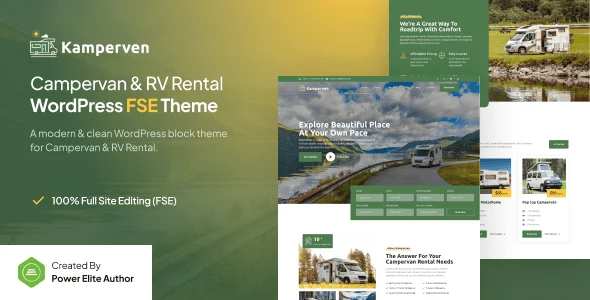 Kamperven campervan rental WordPress theme preview showing responsive website layout