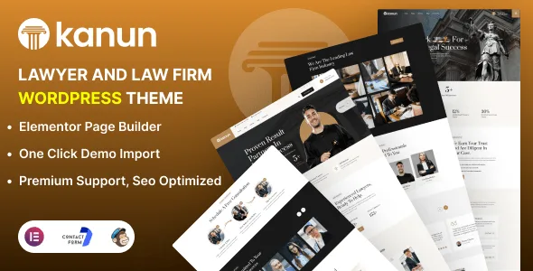 Kanun law firm WordPress theme preview with professional legal website layout