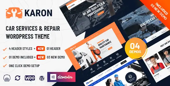 Karon car repair and service WordPress theme homepage layout