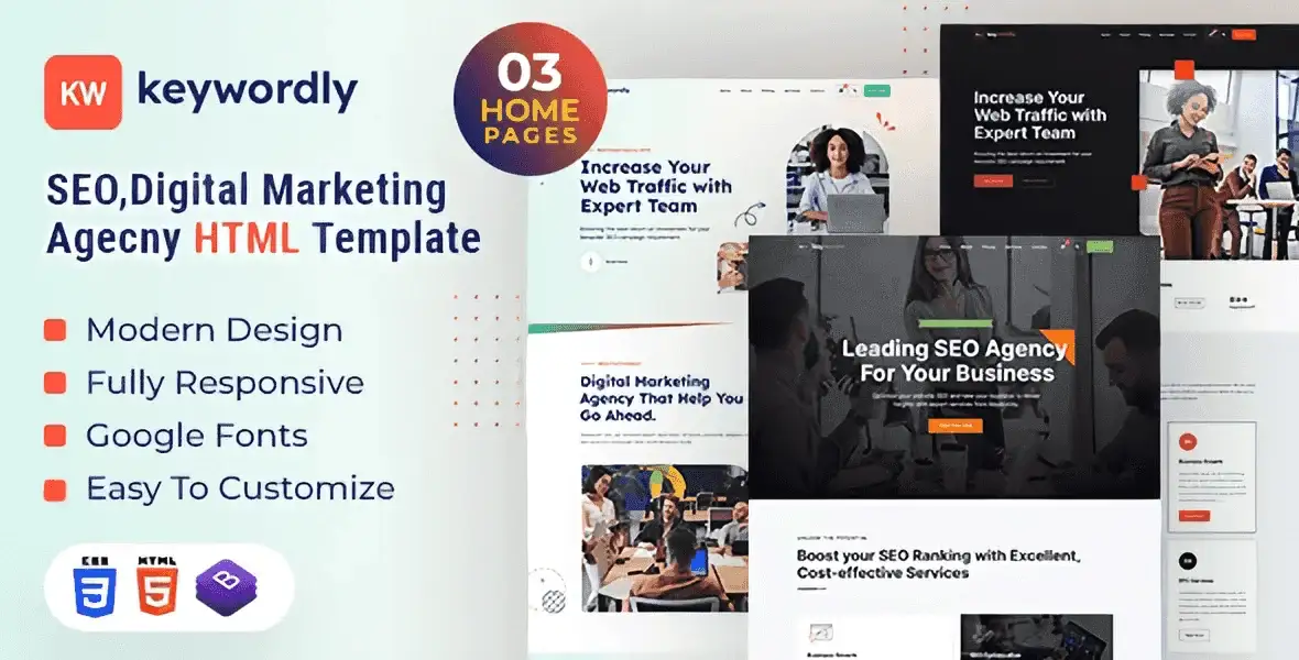 Keywordly digital marketing agency HTML template homepage layout with Bootstrap design
