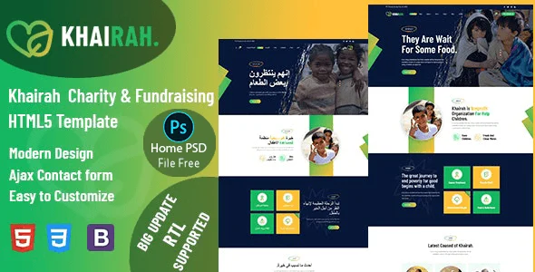 Khairah nonprofit charity HTML5 template for donation and fundraising websites