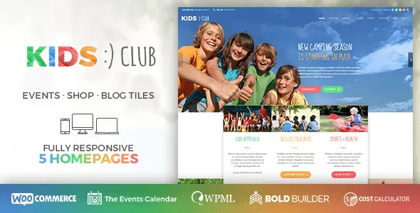 Kids Club WordPress theme preview for kindergartens, schools, and camps