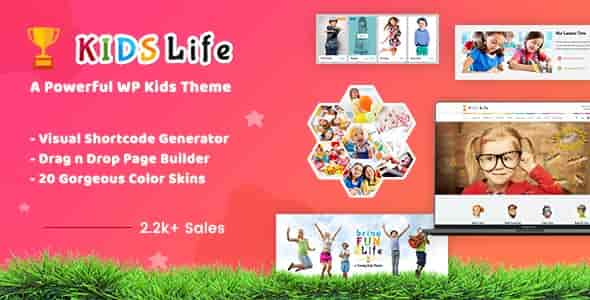 Kids Life WordPress theme homepage preview for schools and daycares