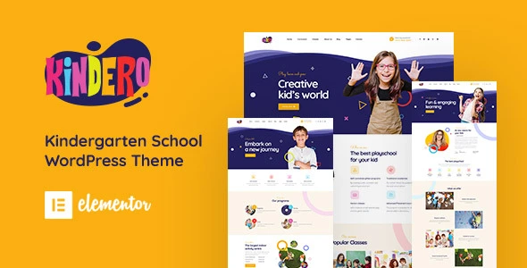 Kindero kindergarten school WordPress theme demo showcasing colorful educational website layout
