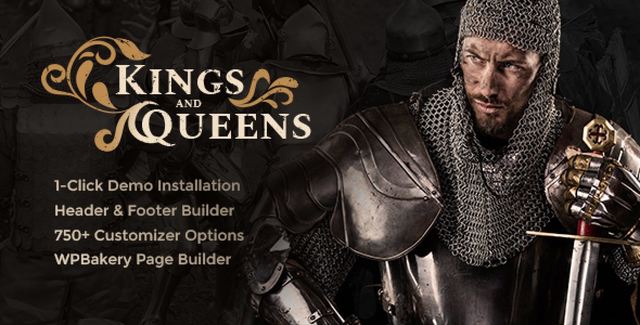Kings and Queens medieval reenactment WordPress theme showcasing historical event website layout