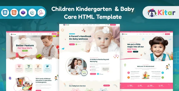 Kitar kindergarten HTML template homepage preview showing responsive design for daycare website
