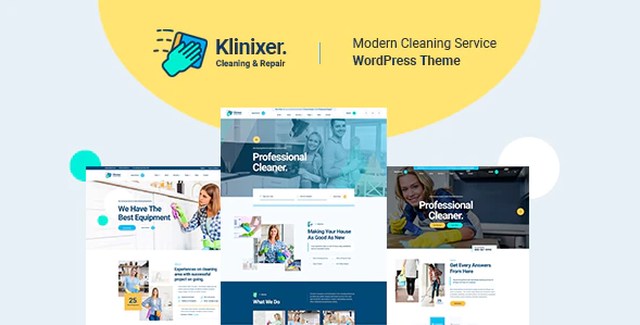 Klinixer cleaning services WordPress theme with responsive layout and RTL support