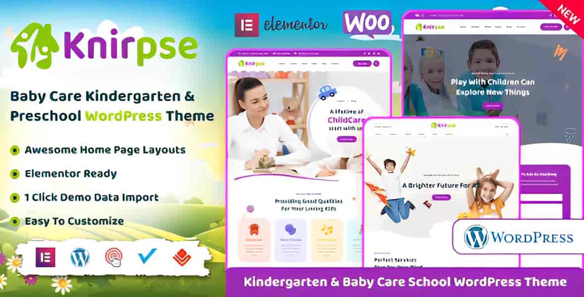 Knirpse kindergarten and preschool WordPress theme homepage preview