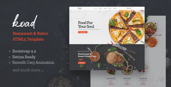 Koad elegant restaurant and bistro HTML template homepage preview