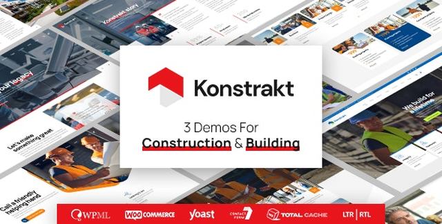 Konstrakt construction WordPress theme showcasing a professional website layout for contractors and building firms