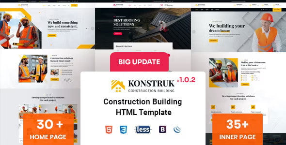 Konstruk construction HTML template preview showcasing professional business website design