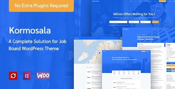 Kormosala job board WordPress theme dashboard preview showing recruitment and job portal features