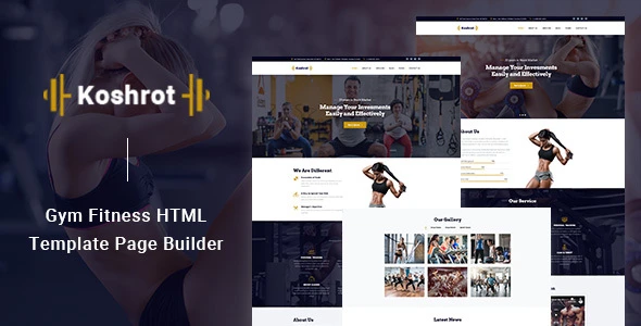 Koshrot gym fitness HTML template with responsive modern layout for fitness and health websites