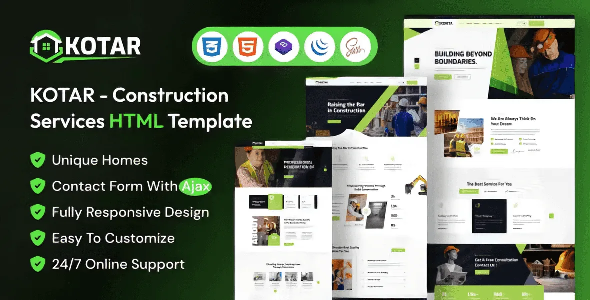 Kotar construction company HTML template preview showcasing modern responsive design