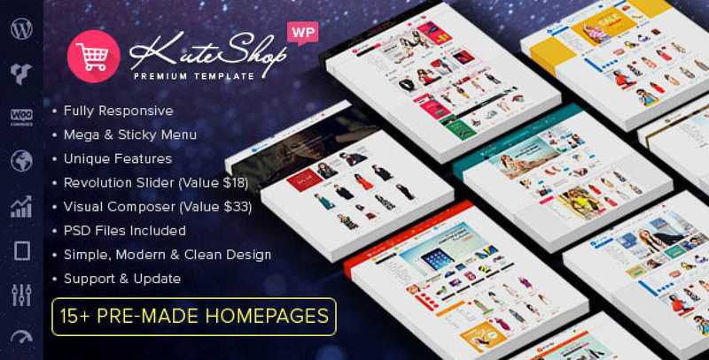 KuteShop multipurpose WooCommerce WordPress theme homepage layout