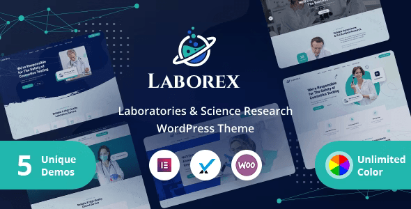Laborex laboratory and research WordPress theme homepage preview