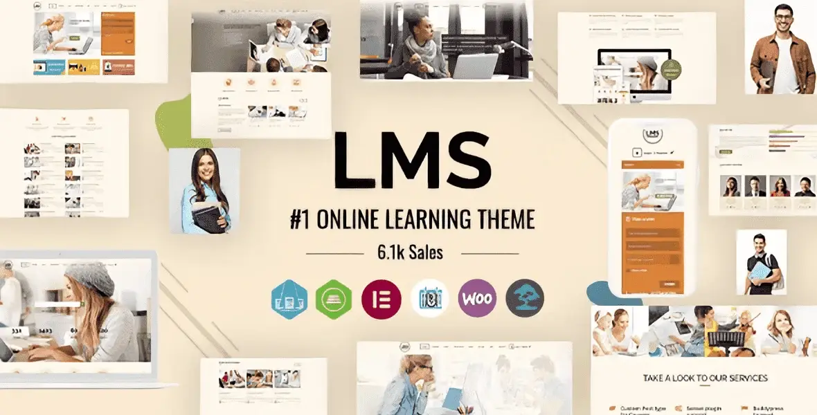 Responsive WordPress LMS theme dashboard showing online course management interface for education websites