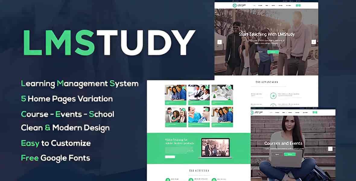 LMStudy WordPress LMS theme interface showing online course platform layout