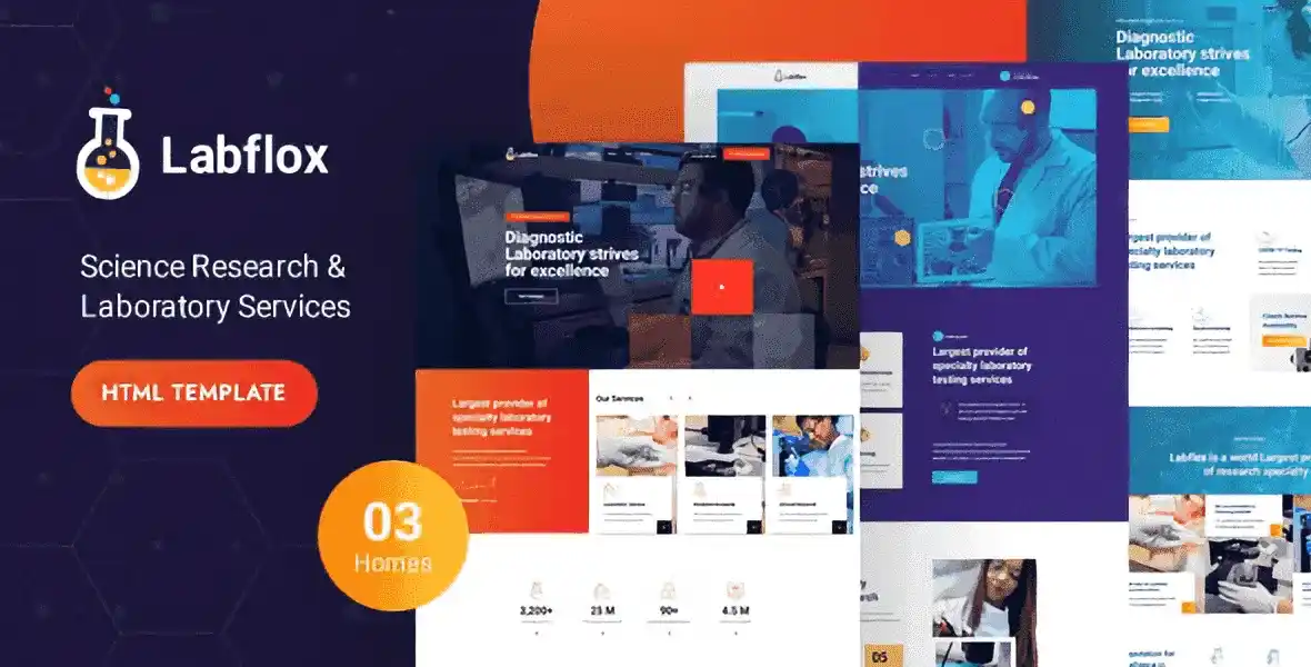 Labflox laboratory and research responsive HTML5 template preview