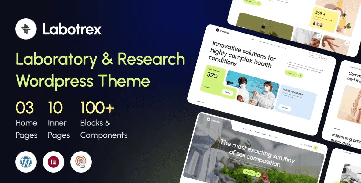 Labotrex laboratory WordPress theme interface for science research organizations