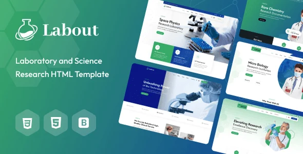 Modern laboratory and research HTML template with five homepage layouts and responsive design