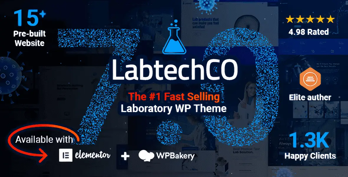 LabtechCO Laboratory WordPress Theme homepage demo showing clean scientific research website design