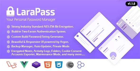 LaraPass self-hosted password manager PHP script dashboard interface