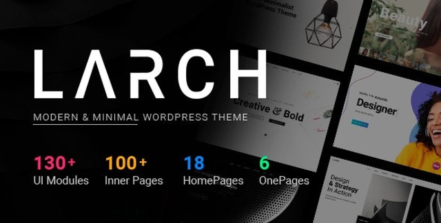 Larch multipurpose WordPress theme preview with Elementor PRO page builder