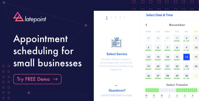 LatePoint WordPress appointment booking plugin admin dashboard showing booking calendar and agent reports