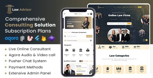 LawAdvisor virtual legal consultation platform dashboard showing lawyer-client video call interface with scheduling and secure messaging features