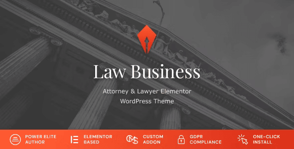 LawBusiness law firm WordPress theme preview with Elementor-powered professional layout