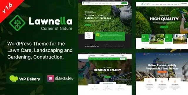 Lawnella landscaping WordPress theme dashboard preview