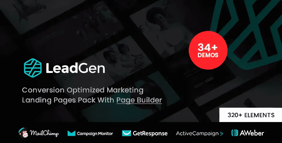 LeadGen marketing landing page template pack with drag-and-drop HTML builder and multiple demo previews