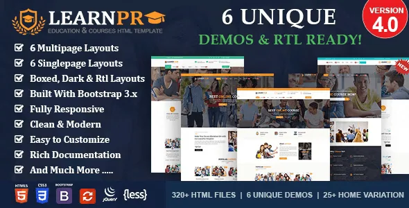 LearnPro education HTML5 template responsive LMS website design preview