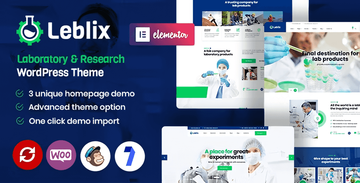 Lebix laboratory and research WordPress theme dashboard preview