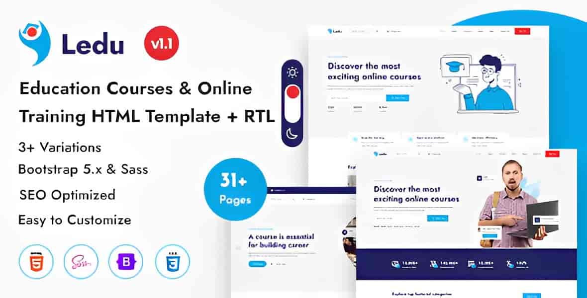 Ledu online education course HTML template with Bootstrap 5 and RTL support