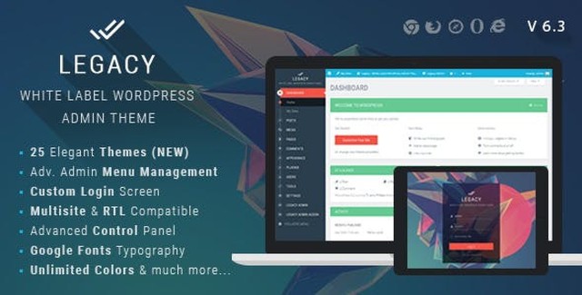 Legacy white label WordPress admin theme showing customizable dashboard interface with branded menus and controls
