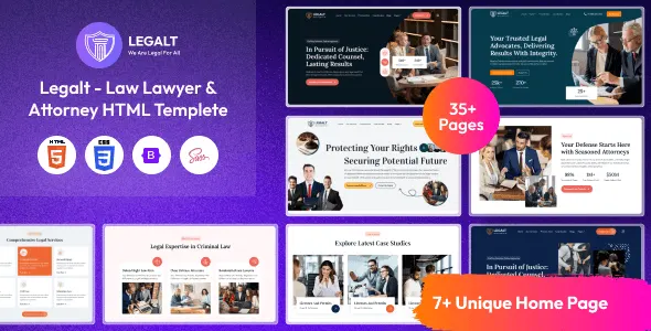 Legalt lawyer and attorney HTML5 template preview built with Elementor PRO