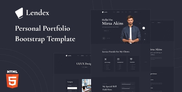Lendex Bootstrap 5 personal portfolio HTML template homepage preview