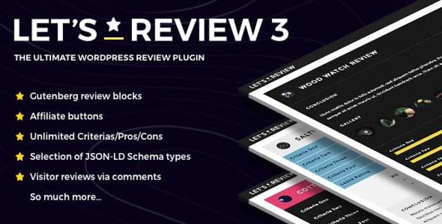 Let's Review WordPress plugin review box display with star ratings and affiliate buttons