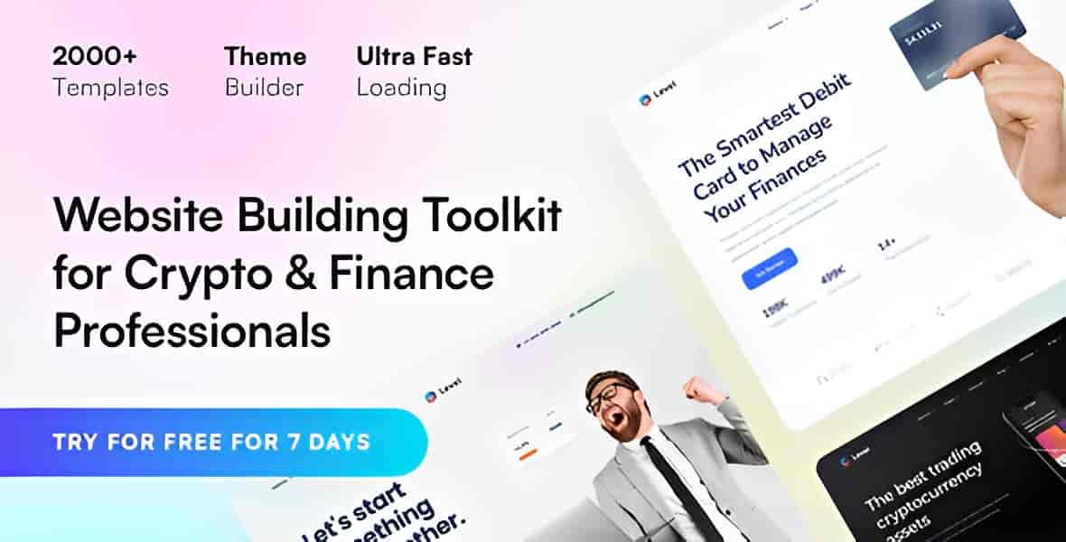 Level crypto and fintech WordPress theme demo preview
